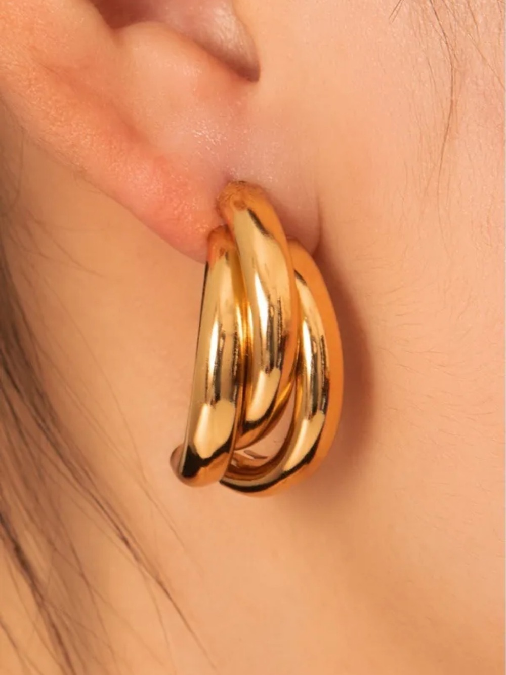 Polished Gold Triple-Loop Hoop Earrings - Women Jewelry